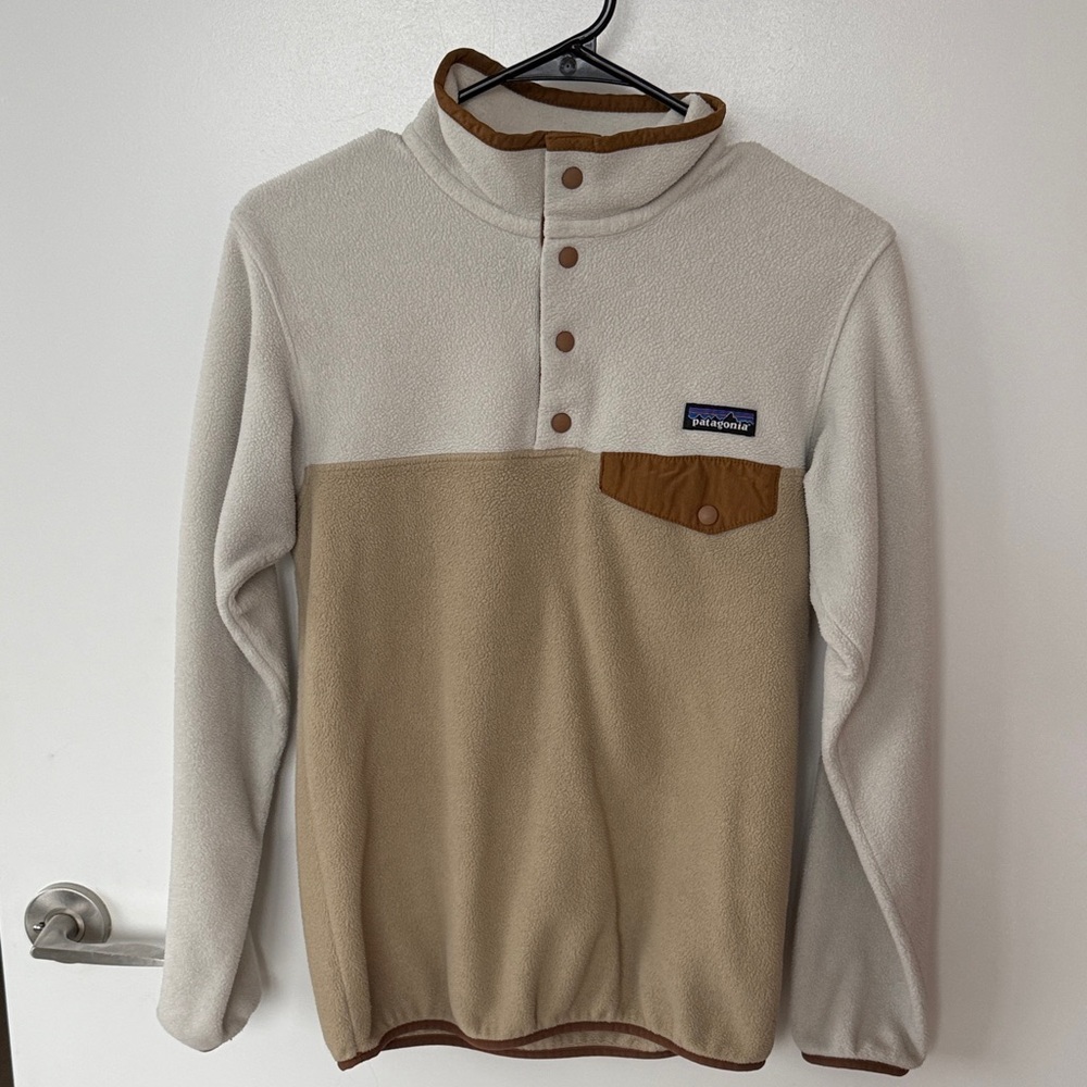 Patagonia Two-Tone Snap Fleece Pullover - Cream & Tan
